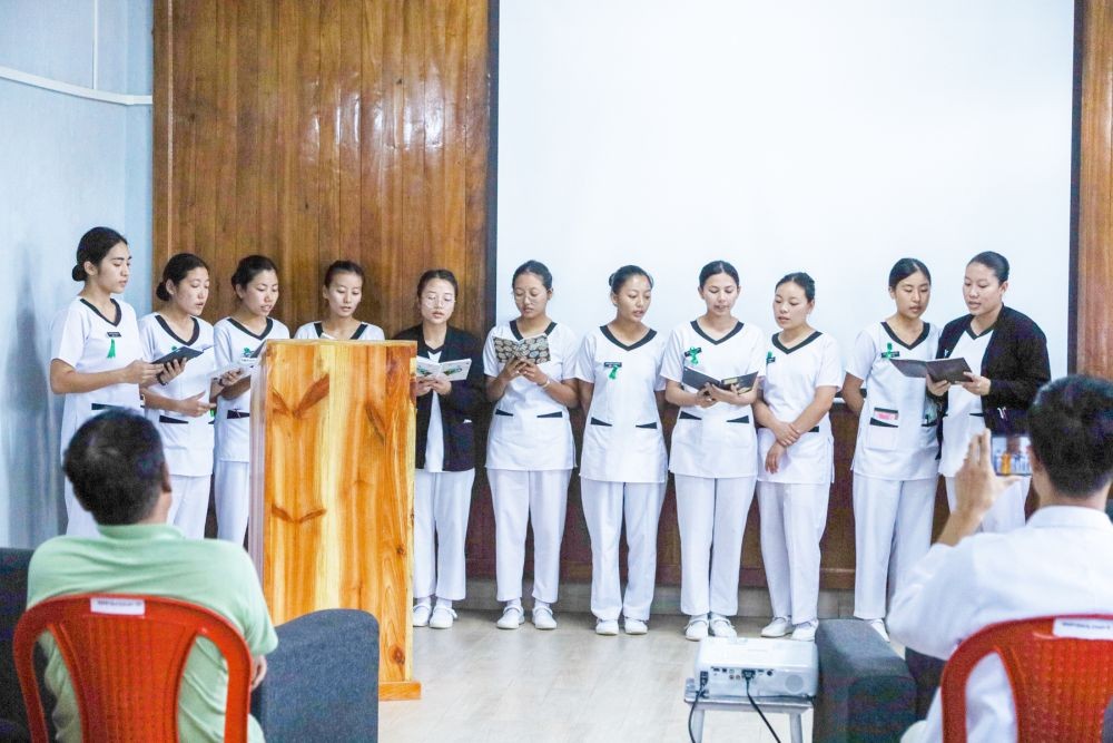 ANM student nurses from School of ANM, Tuensang presenting song during the observance of mental health day District Hospital on October 10. (Morung Photo)